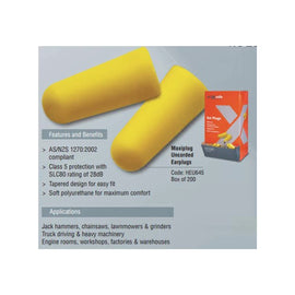 Maxisafe MaxiPlug Uncorded Earplugs Class 5 - Box of 200 pairs P/n HEU645